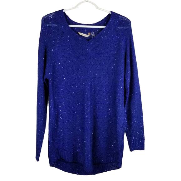 Soft Surroundings Blue Shimmering Sequence Sparkle Women's Winter Sweater S - Picture 1 of 4